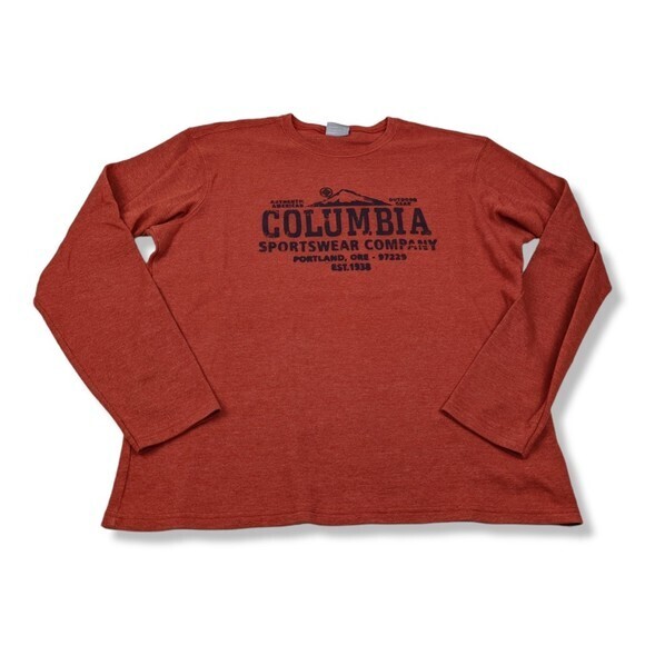 Columbia Graphic Shirt Men's L Orange Long Sleeve Thermal‎ Waffle Knit Outdoors - Picture 1 of 6